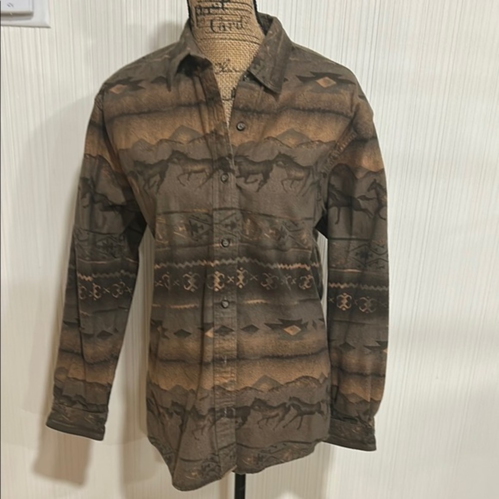 Cabela's Brown Flannel Western Print Button Down Shirt